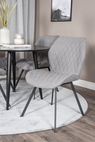 Venture Home Plaza Runt Matbord - Svart / Svart - ø100*H75 +Gemma Matbordsstol - Svarta Ben - Grå Tyg _4
