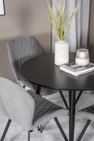 Venture Home Plaza Runt Matbord - Svart / Svart - ø100*H75 +Gemma Matbordsstol - Svarta Ben - Grå Tyg _4