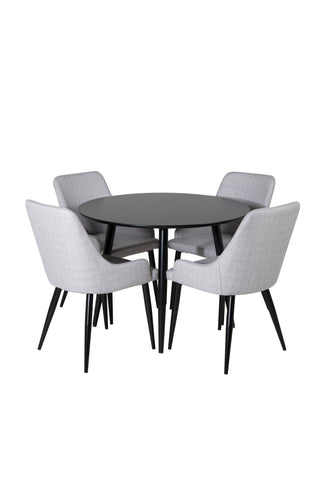 Venture Home Plaza Runt Matbord - Svart / Svart - ø100*H75 +Plaza Matbordsstol - Svarta ben - Ljusgrå Tyg _4