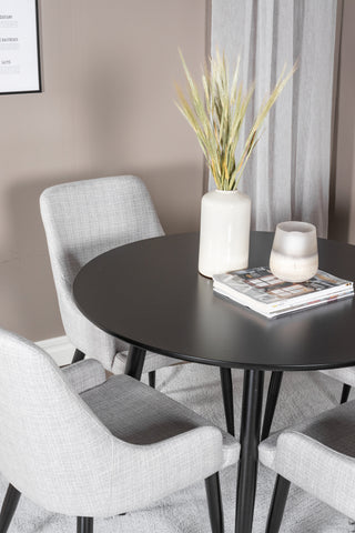 Venture Home Plaza Runt Matbord - Svart / Svart - ø100*H75 +Plaza Matbordsstol - Svarta ben - Ljusgrå Tyg _4
