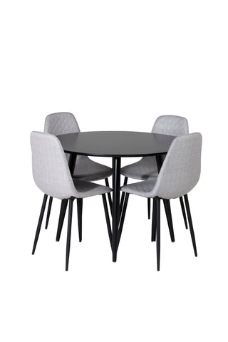 Venture Home Plaza Runt Matbord - Svart / Svart - ø100*H75 +Polar Diamond Matbordsstol - Svarta Ben - Grå Tyg _4
