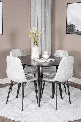 Venture Home Plaza Runt Matbord - Svart / Svart - ø100*H75 +Polar Diamond Matbordsstol - Svarta Ben - Grå Tyg _4