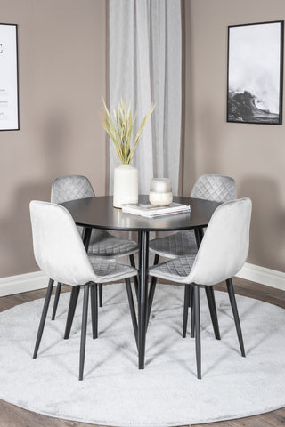 Venture Home Plaza Runt Matbord - Svart / Svart - ø100*H75 +Polar Diamond Matbordsstol - Svarta ben - Grå sammet _4