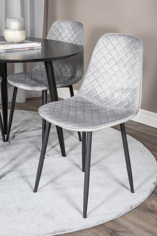 Venture Home Plaza Runt Matbord - Svart / Svart - ø100*H75 +Polar Diamond Matbordsstol - Svarta ben - Grå sammet _4