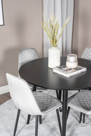 Venture Home Plaza Runt Matbord - Svart / Svart - ø100*H75 +Polar Diamond Matbordsstol - Svarta ben - Grå sammet _4