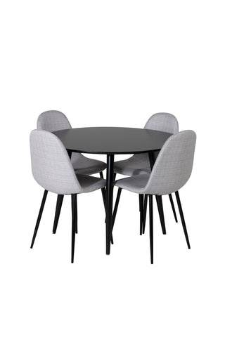 Venture Home Plaza Runt Matbord - Svart / Svart - ø100*H75 +Polar Matbordsstol - Svarta Ben - Ljusgrå Tyg _4