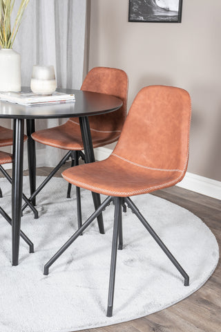 Venture Home Plaza Runt Matbord - Svart / Svart - ø100*H75 +Polar Matbordsstol med Spin funktion - svarta Ben - Brun PU - Vita sömmar _4