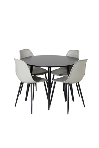 Venture Home Plaza Runt Matbord - Svart / Svart - ø100*H75 +Polar Plast Matbordsstol - Svarta Ben / Grå Plast _4
