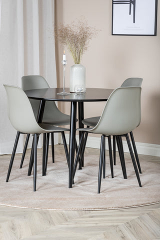 Venture Home Plaza Runt Matbord - Svart / Svart - ø100*H75 +Polar Plast Matbordsstol - Svarta Ben / Grå Plast _4