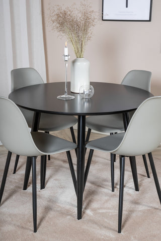 Venture Home Plaza Runt Matbord - Svart / Svart - ø100*H75 +Polar Plast Matbordsstol - Svarta Ben / Grå Plast _4
