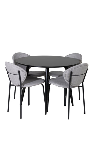 Venture Home Plaza Runt Matbord - Svart / Svart - ø100*H75 +Vault Matbordsstol - Svarta Ben - Grå Tyg _4