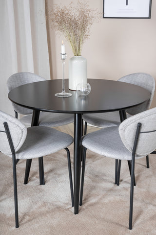 Venture Home Plaza Runt Matbord - Svart / Svart - ø100*H75 +Vault Matbordsstol - Svarta Ben - Grå Tyg _4