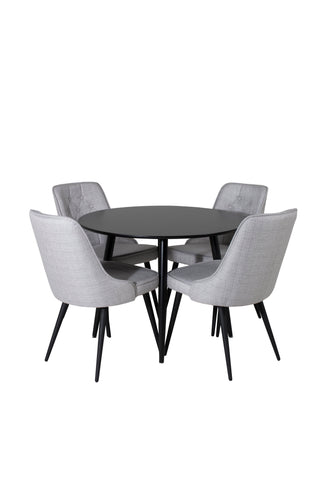 Venture Home Plaza Runt Matbord - Svart / Svart - ø100*H75 +Velvet Deluxe Matbord - Svarta Ben - Ljusgrå Tyg _4