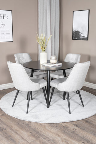 Venture Home Plaza Runt Matbord - Svart / Svart - ø100*H75 +Velvet Deluxe Matbord - Svarta Ben - Ljusgrå Tyg _4
