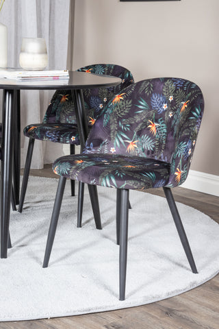 Venture Home Plaza Runt Matbord - Svart / Svart - ø100*H75 + Matbordsstol i sammet - Svart Blomma tyg _4