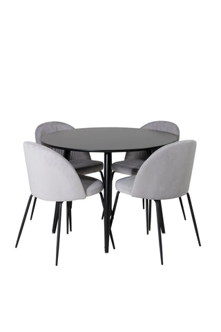 Venture Home Plaza Runt Matbord - Svart / Svart - ø100*H75 +Wrinkles Matbordsstol - Svarta ben - Grå sammet _4