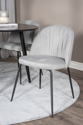 Venture Home Plaza Runt Matbord - Svart / Svart - ø100*H75 +Wrinkles Matbordsstol - Svarta ben - Grå sammet _4