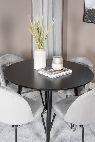 Venture Home Plaza Runt Matbord - Svart / Svart - ø100*H75 +Wrinkles Matbordsstol - Svarta ben - Grå sammet _4