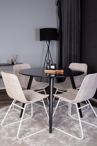 Venture Home Plaza Runt Matbord - Svart / Svart - ø100*H75 +Cirebon Matbordsstol - Vit / White wash naturrotting _4