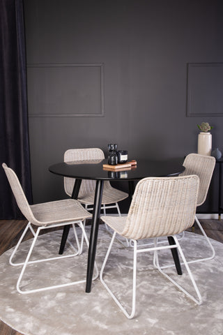 Venture Home Plaza Runt Matbord - Svart / Svart - ø100*H75 +Cirebon Matbordsstol - Vit / White wash naturrotting _4