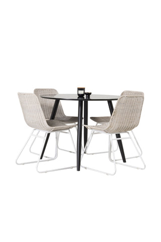 Venture Home Plaza Runt Matbord - Svart / Svart - ø100*H75 +Cirebon Matbordsstol - Vit / White wash naturrotting _4