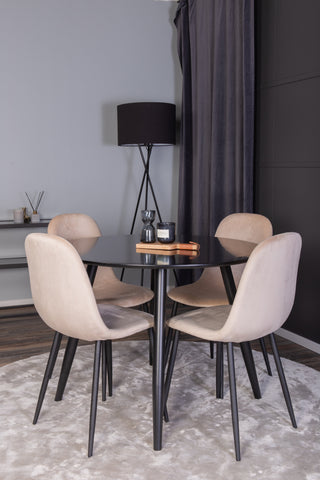 Venture Home Plaza Runt Matbord - Svart / Svart - ø100*H75 +Polar Matbordsstol - Svarta ben / Beige sammet _4