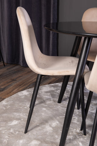 Venture Home Plaza Runt Matbord - Svart / Svart - ø100*H75 +Polar Matbordsstol - Svarta ben / Beige sammet _4