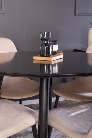 Venture Home Plaza Runt Matbord - Svart / Svart - ø100*H75 +Polar Matbordsstol - Svarta ben / Beige sammet _4