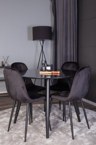 Venture Home Plaza Runt Matbord - Svart / Svart - ø100*H75 +Polar Dining Chair - Svarta ben / Black Velvet _4