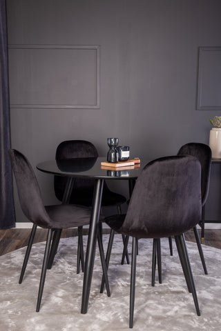 Venture Home Plaza Runt Matbord - Svart / Svart - ø100*H75 +Polar Dining Chair - Svarta ben / Black Velvet _4