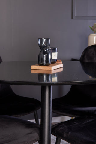Venture Home Plaza Runt Matbord - Svart / Svart - ø100*H75 +Polar Dining Chair - Svarta ben / Black Velvet _4