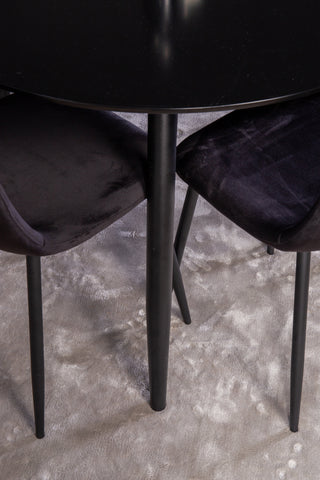 Venture Home Plaza Runt Matbord - Svart / Svart - ø100*H75 +Polar Dining Chair - Svarta ben / Black Velvet _4
