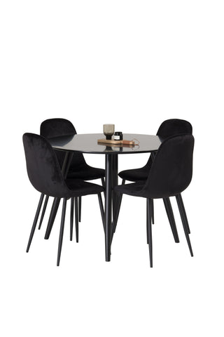 Venture Home Plaza Runt Matbord - Svart / Svart - ø100*H75 +Polar Dining Chair - Svarta ben / Black Velvet _4