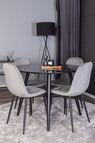 Venture Home Plaza Runt Matbord - Svart / Svart - ø100*H75 +Polar Matbordsstol - Svarta ben / Ljusgrå sammet _4