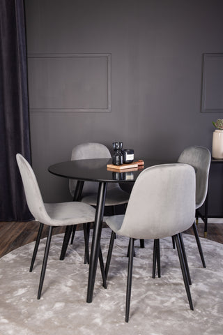 Venture Home Plaza Runt Matbord - Svart / Svart - ø100*H75 +Polar Matbordsstol - Svarta ben / Ljusgrå sammet _4