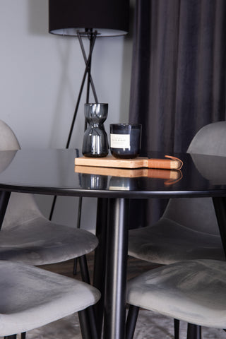 Venture Home Plaza Runt Matbord - Svart / Svart - ø100*H75 +Polar Matbordsstol - Svarta ben / Ljusgrå sammet _4