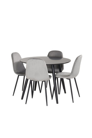 Venture Home Plaza Runt Matbord - Svart / Svart - ø100*H75 +Polar Matbordsstol - Svarta ben / Ljusgrå sammet _4