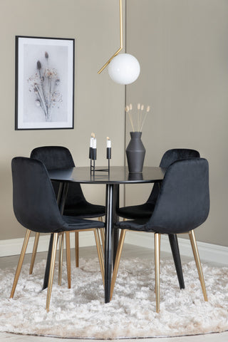 Venture Home Plaza Runt Matbord - Svart / Svart - ø100*H75 +Polarstol - Svart sammet / Matt mässingsben _4