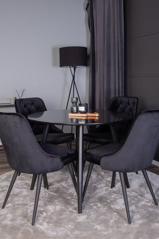 Venture Home Plaza Runt Matbord - Svart / Svart - ø100*H75 +Velvet Deluxe Matbord - Svarta ben / Svart sammet _4