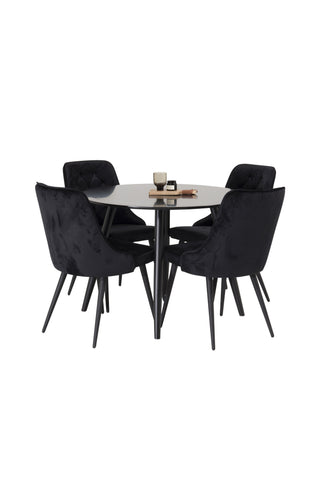 Venture Home Plaza Runt Matbord - Svart / Svart - ø100*H75 +Velvet Deluxe Matbord - Svarta ben / Svart sammet _4