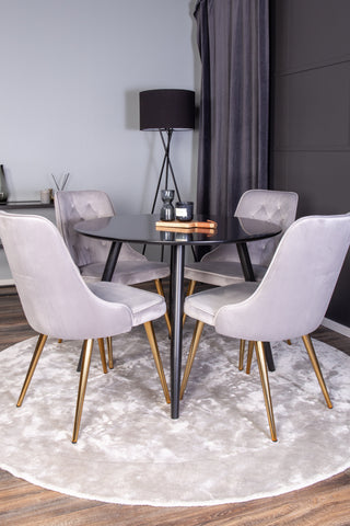 Venture Home Plaza Runt Matbord - Svart / Svart - ø100*H75 +Velvet Deluxe Matbord - Ben i borstad mässing / Ljusgrå sammet _4