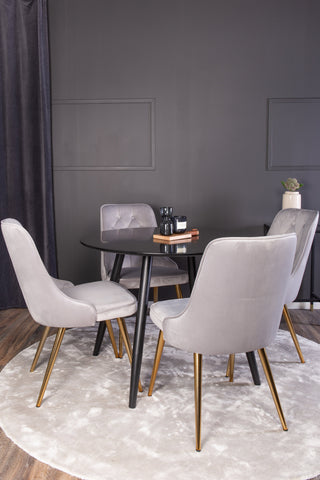 Venture Home Plaza Runt Matbord - Svart / Svart - ø100*H75 +Velvet Deluxe Matbord - Ben i borstad mässing / Ljusgrå sammet _4