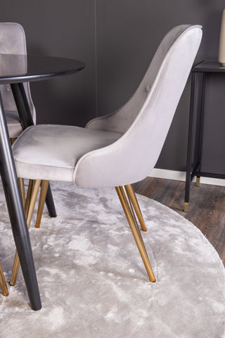 Venture Home Plaza Runt Matbord - Svart / Svart - ø100*H75 +Velvet Deluxe Matbord - Ben i borstad mässing / Ljusgrå sammet _4