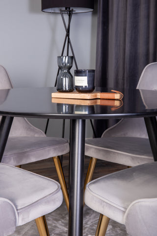 Venture Home Plaza Runt Matbord - Svart / Svart - ø100*H75 +Velvet Deluxe Matbord - Ben i borstad mässing / Ljusgrå sammet _4