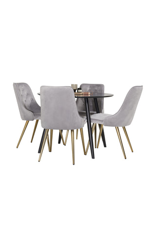 Venture Home Plaza Runt Matbord - Svart / Svart - ø100*H75 +Velvet Deluxe Matbord - Ben i borstad mässing / Ljusgrå sammet _4