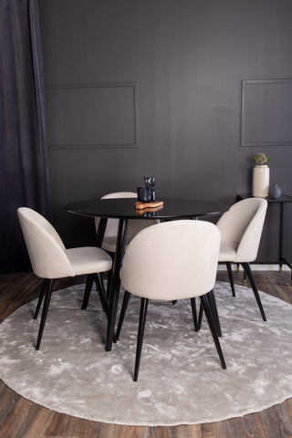 Venture Home Plaza Runt Matbord - Svart / Svart - ø100*H75 + Matstol i sammet - Svarta ben / Beige manchester _4