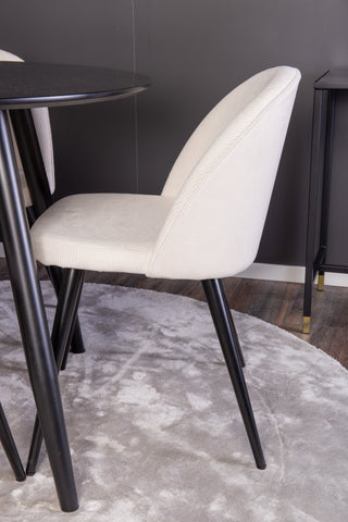 Venture Home Plaza Runt Matbord - Svart / Svart - ø100*H75 + Matstol i sammet - Svarta ben / Beige manchester _4