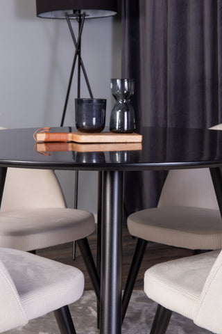 Venture Home Plaza Runt Matbord - Svart / Svart - ø100*H75 + Matstol i sammet - Svarta ben / Beige manchester _4