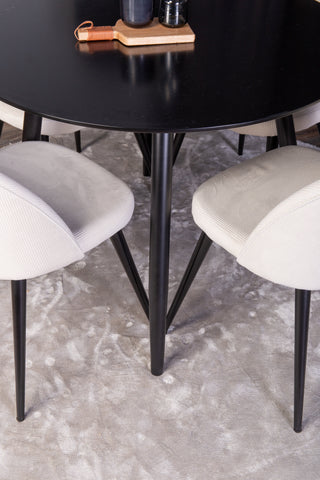 Venture Home Plaza Runt Matbord - Svart / Svart - ø100*H75 + Matstol i sammet - Svarta ben / Beige manchester _4