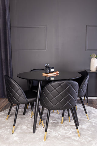 Venture Home Plaza Runt Matbord - Svart / Svart - ø100*H75 + Matbordsstol i sammet i mässing m. stygn i ryggen - Svart / PU _4